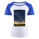 yanfind Women's Sleeve Raglan T Shirt Short Abstract Astrology Astronomy Constellation Cosmos Exploration Galaxy Grass Field Horizon Idyllic Milky