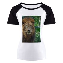 yanfind Women's Sleeve Raglan T Shirt Short Big Cat Biology Carnivore Dangerous Eyes Felidae Ferocious Fierce Fur Furious Hunter