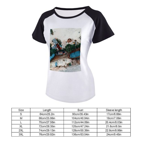 yanfind Women's Sleeve Raglan T Shirt Short Barge Bird's Boats Daytime Houses Landscape Metal Outdoors Soil Transportation