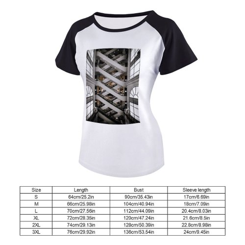 yanfind Women's Sleeve Raglan T Shirt Short Architectural Design Architecture Building Escalators Glass Mall Perspective Urban