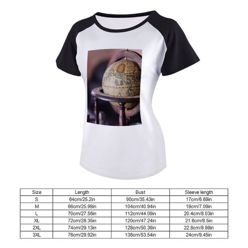 yanfind Women's Sleeve Raglan T Shirt Short Ancient Design Focus Globe Instrument Round Travel Vintage Wood Wooden
