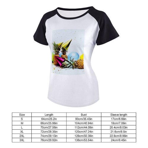 yanfind Women's Sleeve Raglan T Shirt Short Balloons Birthday Celebrate Fruits Party Hats Pineapples Tropical