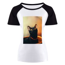 yanfind Women's Sleeve Raglan T Shirt Short Cat Cute Pet Portrait Whiskers