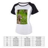 yanfind Women's Sleeve Raglan T Shirt Short Fur Grass Leaves Lemur Primate Tree Trunk Wild Wildlife Wood