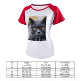 yanfind Women's Sleeve Raglan T Shirt Short Adorable British Shorthair Cat Cute Fur Kitten Kitty Little Pet