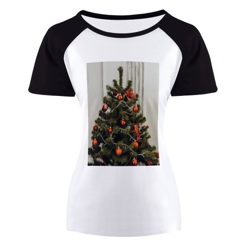 yanfind Women's Sleeve Raglan T Shirt Short Christmas Balls Decoration Decorations Ornaments Tree December Decor Happy Holidays Season