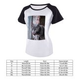 yanfind Women's Sleeve Raglan T Shirt Short Cat Face Eyes Focus Fur Grey Nose Pet Whiskers Window