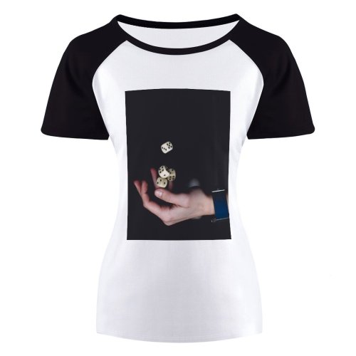 yanfind Women's Sleeve Raglan T Shirt Short Chance Cubes Dark Dices Gambling Game Luck Magic Wristwatch