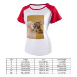 yanfind Women's Sleeve Raglan T Shirt Short Adorable Cat Curiosity Cute Fur Kitten Kitty Little Pet Portrait Whiskers