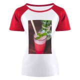 yanfind Women's Sleeve Raglan T Shirt Short Beverage Citrus Cocktail Glass Juice Refreshing Refreshment Smoothie Straw