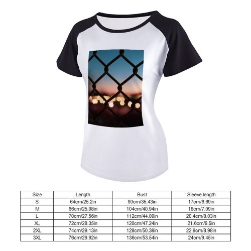 yanfind Women's Sleeve Raglan T Shirt Short Bokeh Fence Focus Golden Hour Iron Lights Metal Outdoors Sunset