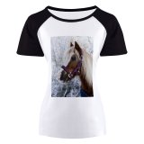 yanfind Women's Sleeve Raglan T Shirt Short Cute Equine Horse Mare Pony Snow Stallion Winter