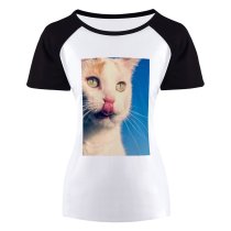 yanfind Women's Sleeve Raglan T Shirt Short Cat Face Fur Kitten Nose Pet Portrait