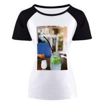 yanfind Women's Sleeve Raglan T Shirt Short Beverage Cocktail Container Jar Refreshment Tropical