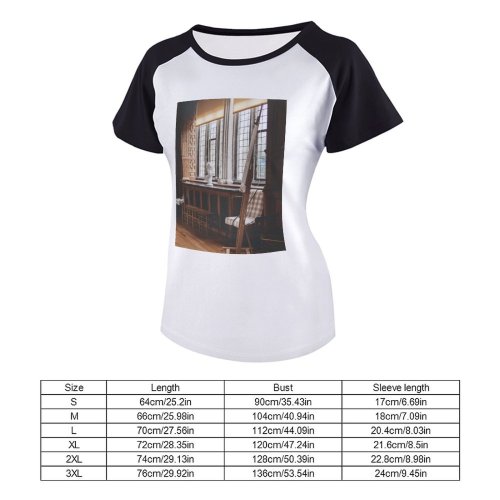 yanfind Women's Sleeve Raglan T Shirt Short Art Studio Building Furniture Interior Room Sculpture Seat Table Vintage Window Wooden