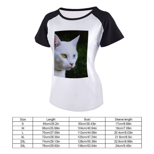 yanfind Women's Sleeve Raglan T Shirt Short Cat Face Eyes Fur Outdoors Pet Staring Whiskers