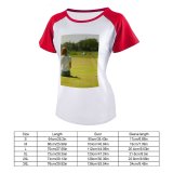 yanfind Women's Sleeve Raglan T Shirt Short Balls Depth Field Female Focus Girl Club Course Golfer Grass