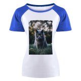 yanfind Women's Sleeve Raglan T Shirt Short Adorable British Shorthair Cat Cute Kitten Kitty Pet Whiskers