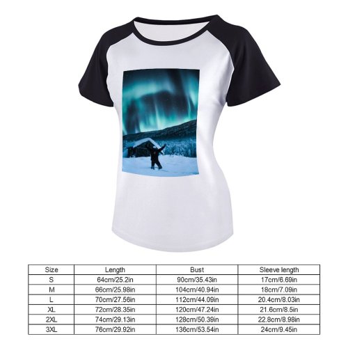 yanfind Women's Sleeve Raglan T Shirt Short Astrology Astronomy Atmosphere Aurora Borealis Cabin Constellation Dark Evening Exploration Frosty Galaxy