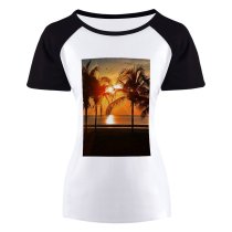 yanfind Women's Sleeve Raglan T Shirt Short Beach Birds Calm Clouds Coast Coconut Trees Dawn Desktop Dusk Evening
