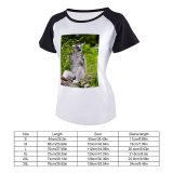 yanfind Women's Sleeve Raglan T Shirt Short Cute Fur Grass Leaves Lemur Outdoors Plants Primate Tree Wildlife Wood
