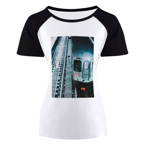 yanfind Women's Sleeve Raglan T Shirt Short Locomotive Railway Subway System Technology Tracks Train Transportation Urban