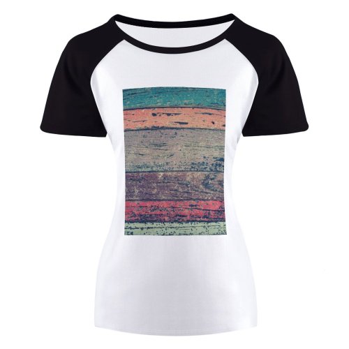 yanfind Women's Sleeve Raglan T Shirt Short Board Colorful Colourful Design Hardwood Lumber Retro Rustic Texture Timber Worn Wood