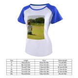 yanfind Women's Sleeve Raglan T Shirt Short Balls Depth Field Female Focus Girl Club Course Golfer Grass