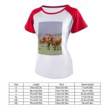 yanfind Women's Sleeve Raglan T Shirt Short Agriculture Cattle Countryside Cow Farm Farmland Field Grass Grassland Graze Rural