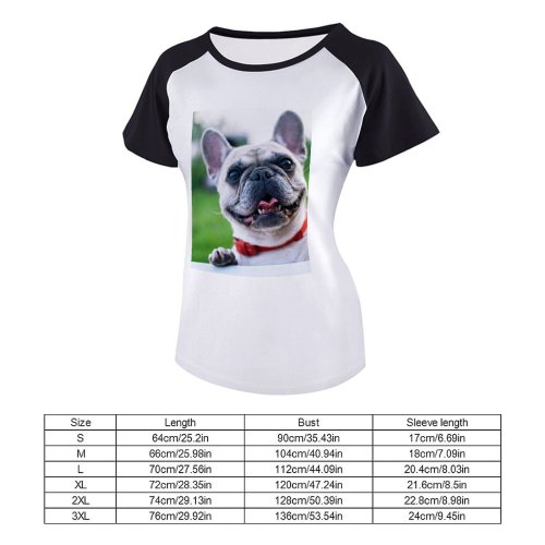 yanfind Women's Sleeve Raglan T Shirt Short Adorable Bull Cute Dog French Funny Grass Kawaii Pet