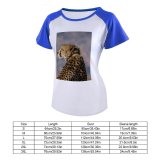 yanfind Women's Sleeve Raglan T Shirt Short Big Cat Carnivore Cheetah Daytime Dots Endangered Species Fur Grass Hunter Outdoors