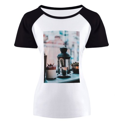 yanfind Women's Sleeve Raglan T Shirt Short Botanic Cactus Plant Decorations Display Window Lamp Plants Pots Succulent Table