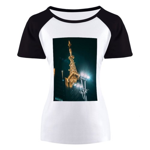 yanfind Women's Sleeve Raglan T Shirt Short Architecture Building City Evening Illuminated Lights Outdoors Urban