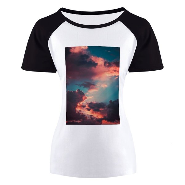 yanfind Women's Sleeve Raglan T Shirt Short Afterglow Atmosphere Cloud Cloudiness Clouds Form Sky Cloudscape Cloudy Cumulus
