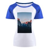 yanfind Women's Sleeve Raglan T Shirt Short Cliff Dawn Idyllic Landscape Range Mountains Outdoors Peaceful Rocky Scenery