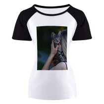 yanfind Women's Sleeve Raglan T Shirt Short Cat Kitten Pet Tabby