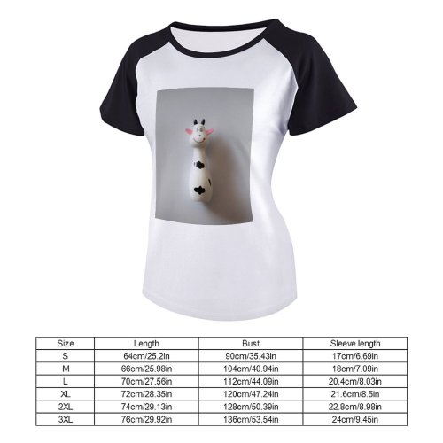 yanfind Women's Sleeve Raglan T Shirt Short Art Conceptual Cow Cute Doll Figurine Fun Funny Toy Wooden