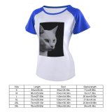 yanfind Women's Sleeve Raglan T Shirt Short Adorable Cat Cute Eyes Felidae Fur Kitty Pet Whiskers