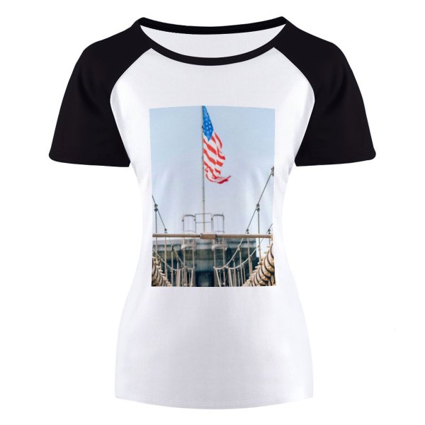 yanfind Women's Sleeve Raglan T Shirt Short Flag Architecture Brooklyn Expression Fourth July Ladder Shot York City Outdoors