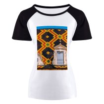 yanfind Women's Sleeve Raglan T Shirt Short Art Colours Decoration Design Door Window