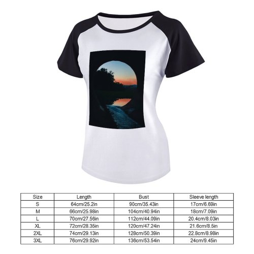 yanfind Women's Sleeve Raglan T Shirt Short Ball Shaped Dark Dawn Dusk Evening Lake Light Outdoors Reflection Round