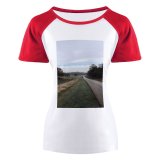 yanfind Women's Sleeve Raglan T Shirt Short Asphalt Country Road Countryside Daylight Field Grass Guidance Highway Landscape Light Outdoors