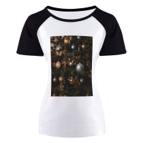 yanfind Women's Sleeve Raglan T Shirt Short Balls Baubles Christmas Decorations Ornaments Tree Fir Gold Golden Pine Shining