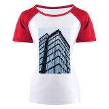 yanfind Women's Sleeve Raglan T Shirt Short Architecture Building City Downtown Facade Glass Shot Office Perspective Sky
