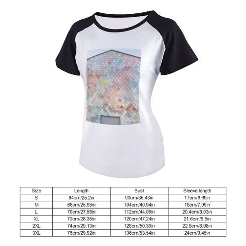 yanfind Women's Sleeve Raglan T Shirt Short Artistic Building Contemporary Exterior Pastel Wall