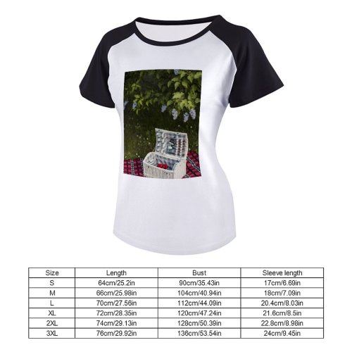 yanfind Women's Sleeve Raglan T Shirt Short Basket Beautiful Cutlery Daylight Decoration Flora Flowers Garden Grass Landscape Leaves Mat