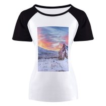 yanfind Women's Sleeve Raglan T Shirt Short Bothy Cairngorms Clouds Cottage Dawn Frost Frosty Frozen High Hut Landscape