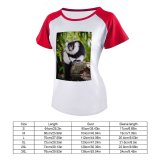 yanfind Women's Sleeve Raglan T Shirt Short Forest Fur Furry Glare Jungle Leaves Lemur Primate Ruffed Tree Bark Trunk