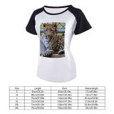yanfind Women's Sleeve Raglan T Shirt Short Big Cat Carnivore Hunter Leopard Whiskers Wild Wildlife