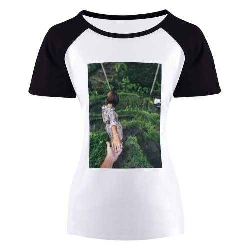 yanfind Women's Sleeve Raglan T Shirt Short Couple Female Focus Girl Girlfriend Hands Humans Husband Leaf Leisure Lifestyle Love